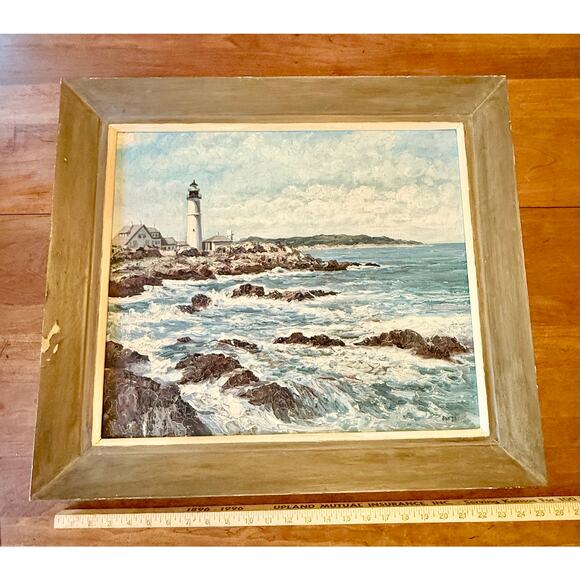 Vintage Framed Oil on Canvas Painting Portland Head Lighthouse, Maine Signed - Picture 13 of 16